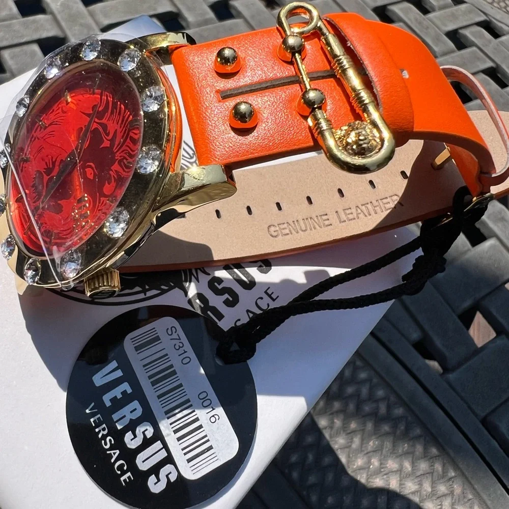 Versus Versace Miami Orange and Gold Leather Watch - Picture 6 of 7